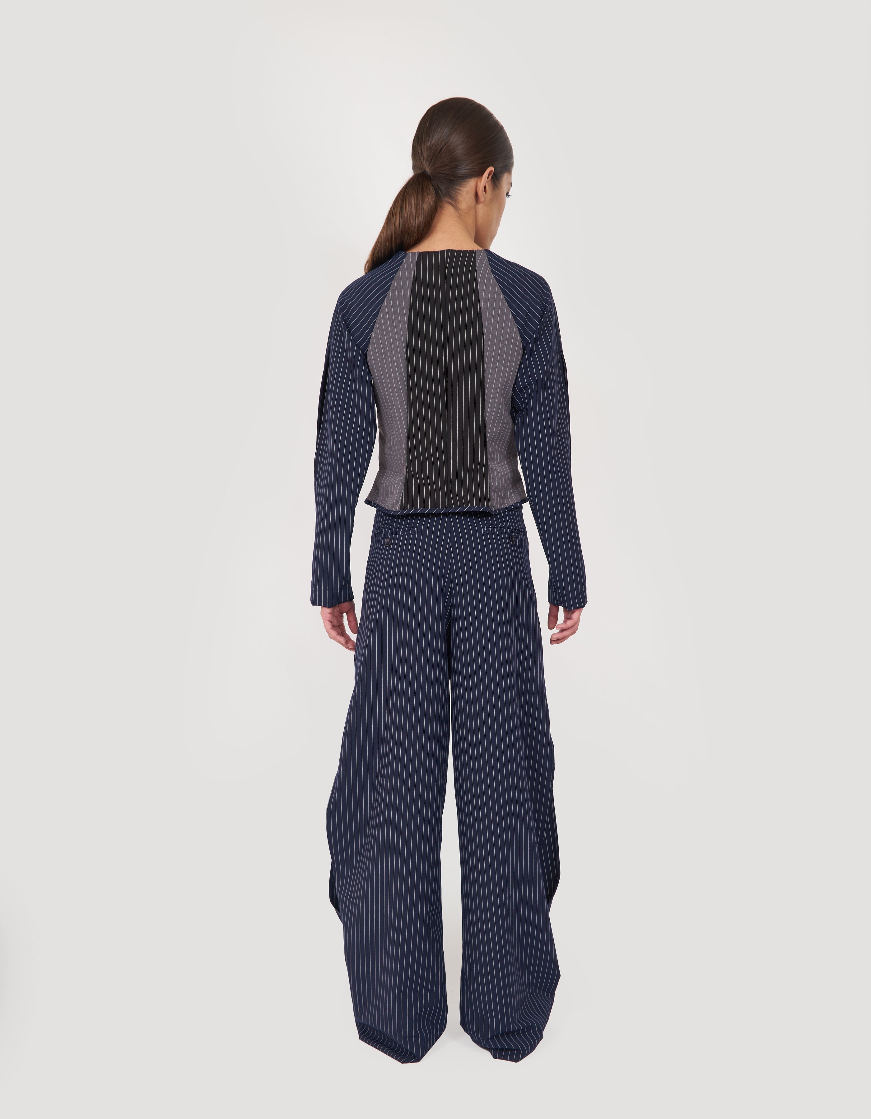 Calça Fenda Risca de Giz Marinho
